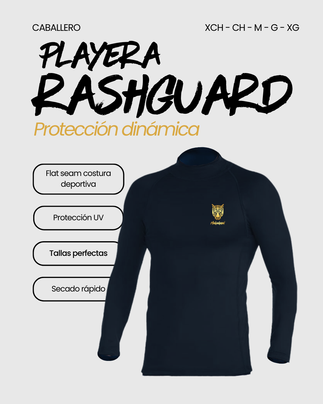 Playera UPF50+ protección solar hombre Rashguard negro