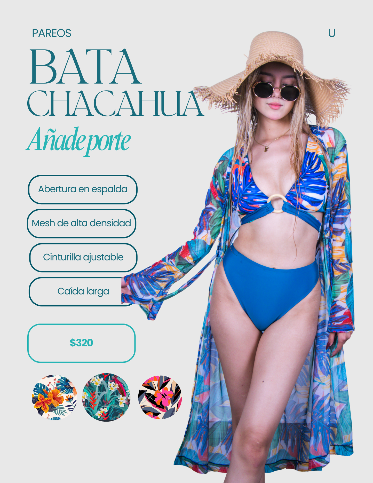 Salida de baño Bata Chacahua - print turquesa