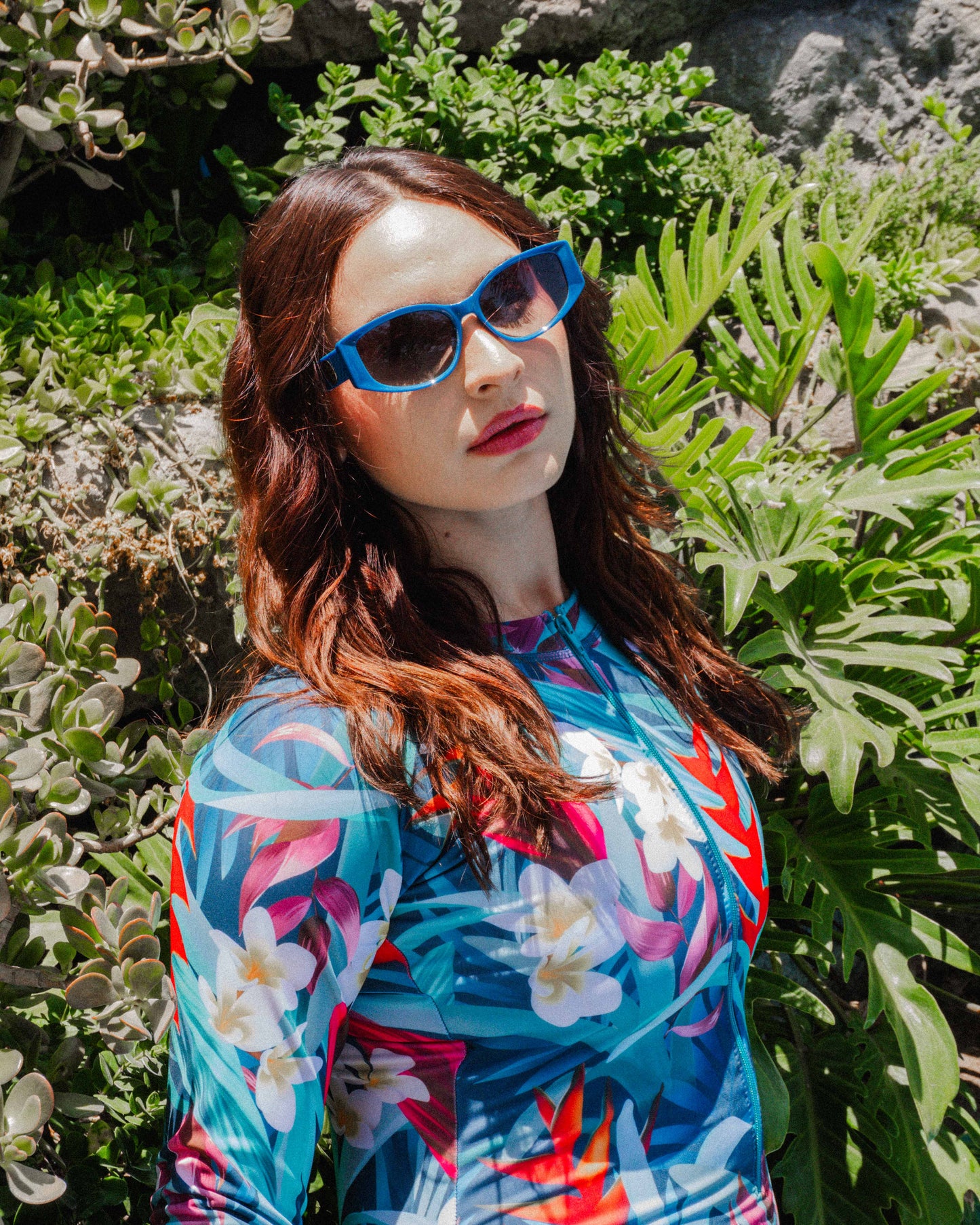 Bali traje de baño manga larga con protección solar UPF 50+ Hojas azules