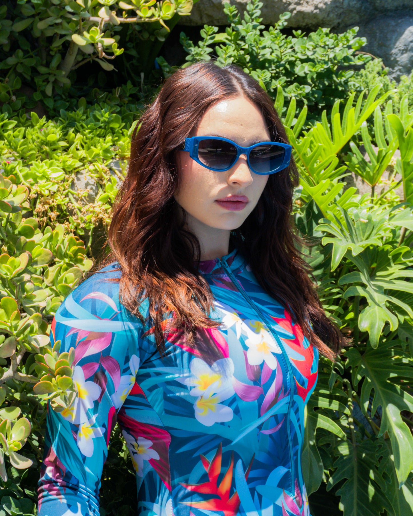 Bali traje de baño manga larga con protección solar UPF 50+ Hojas azules
