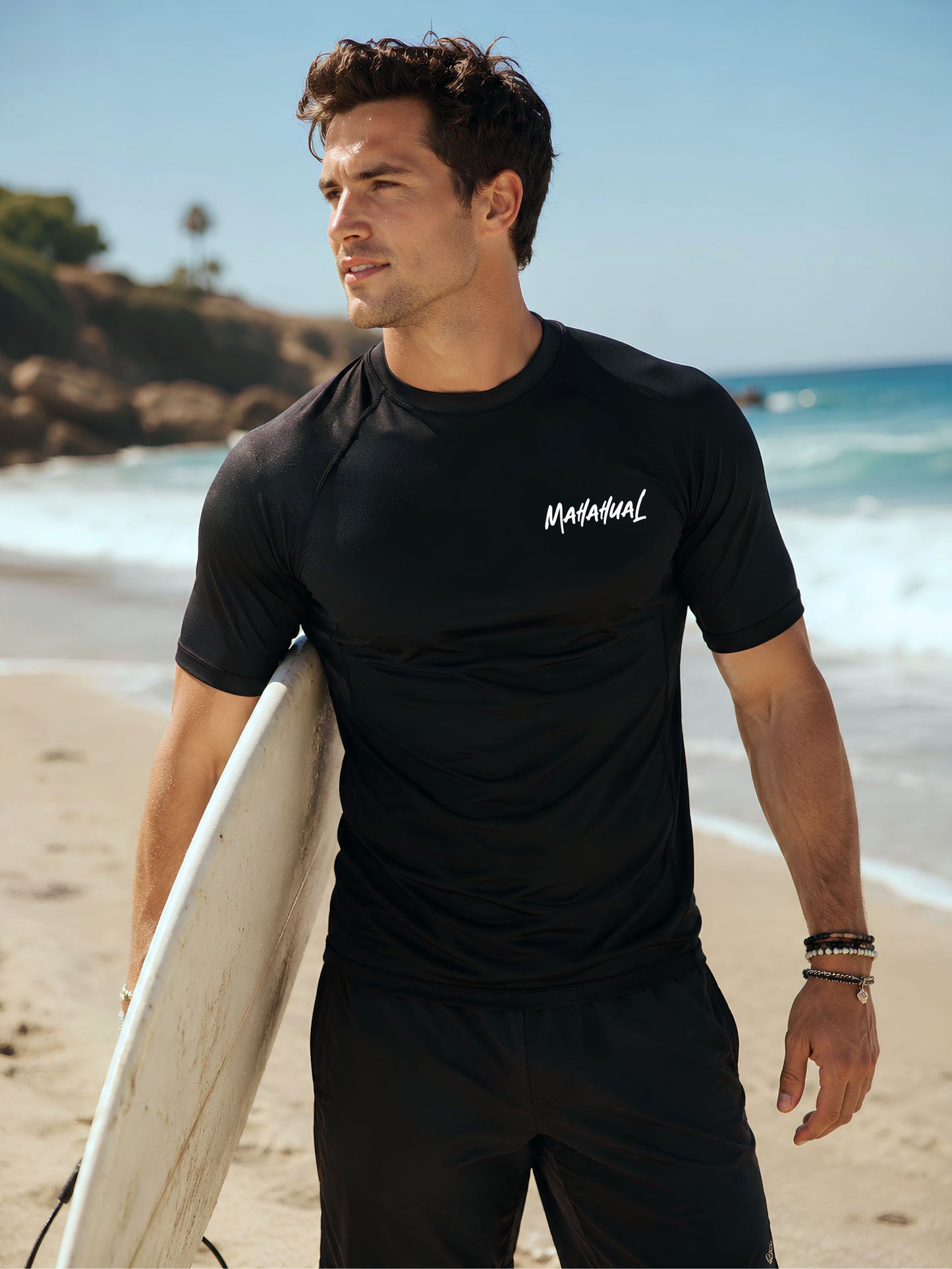 Playera UPF50+ Protección Solar hombre Rashguard negro manga corta