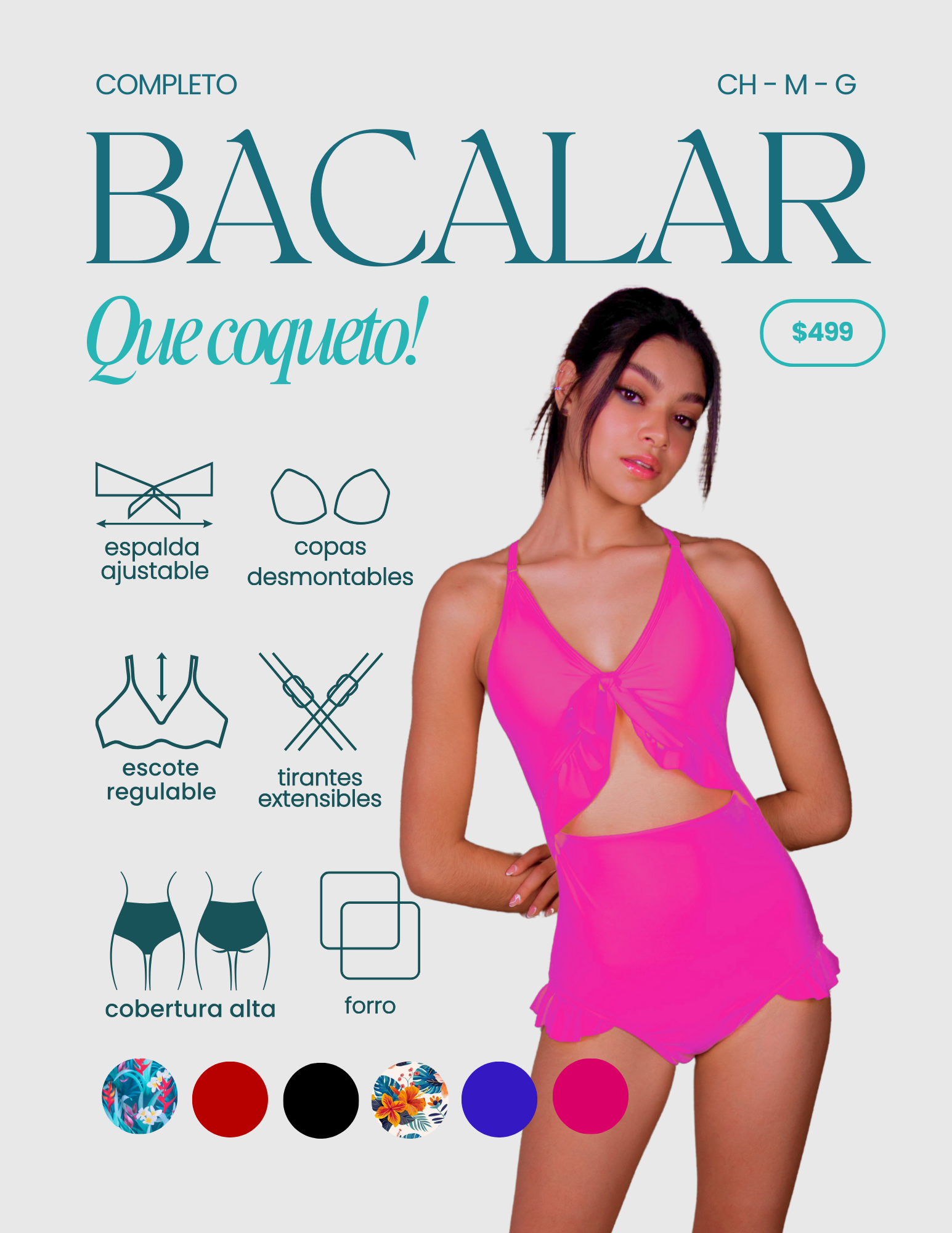Bacalar traje de baño completo efecto push up natural - Negro