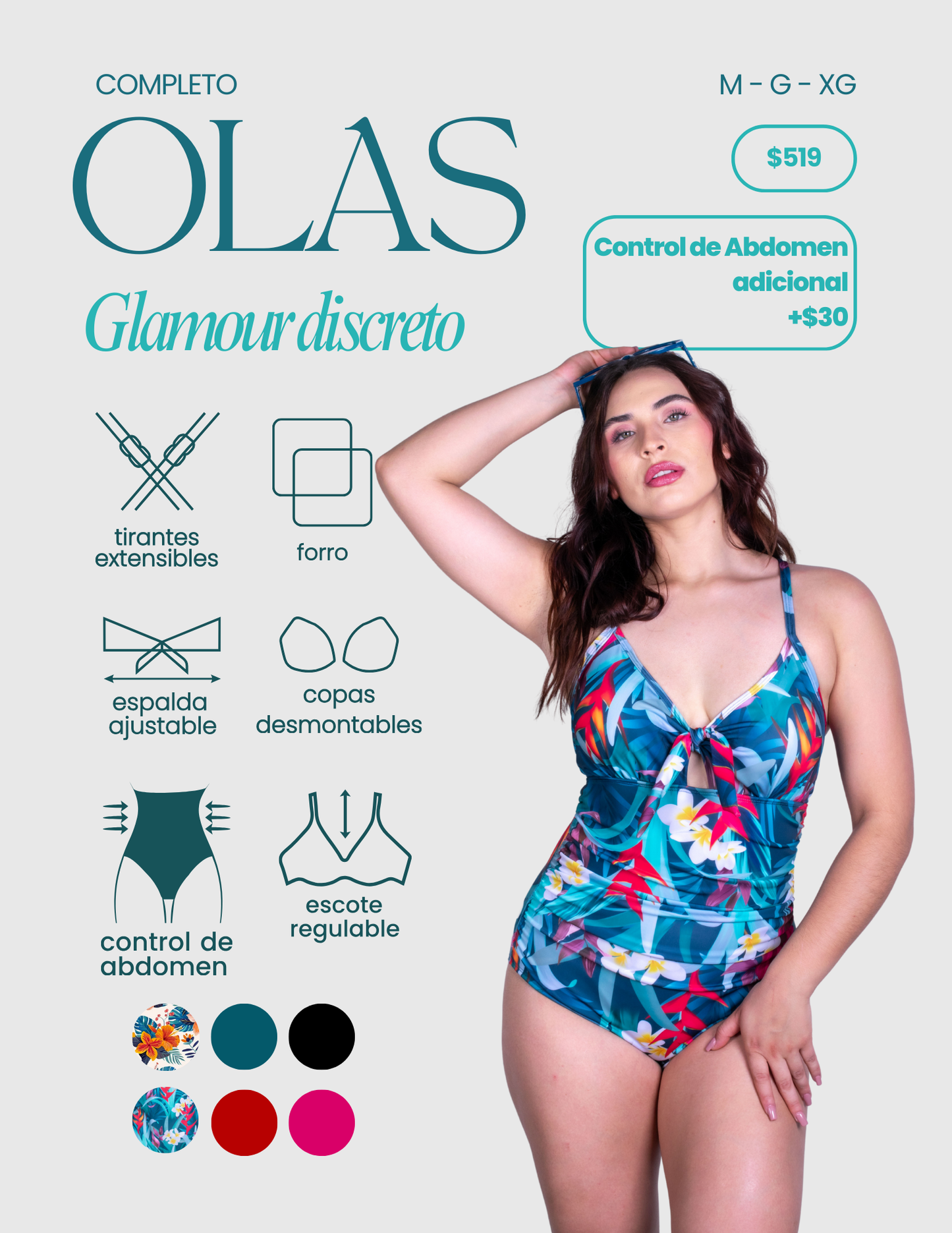 Olas con control de abdomen hojas azules