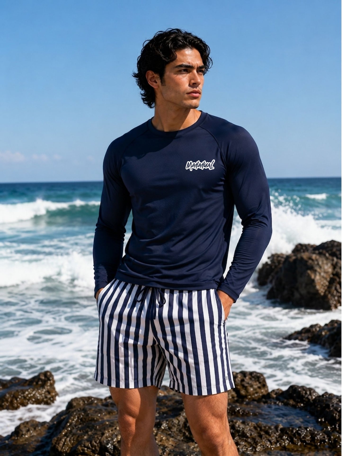 Playera UPF50+ Protección Solar hombre Rashguard azul marino
