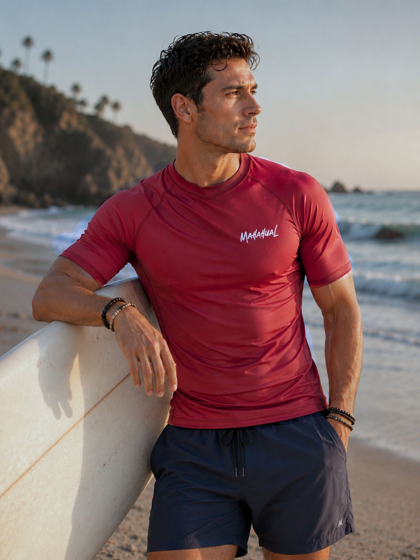 Playera UPF50+ Protección Solar hombre Rashguard rojo manga corta