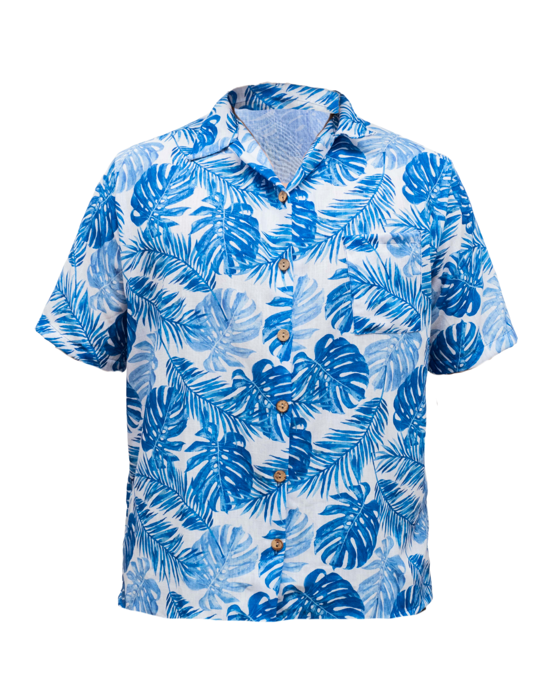 Camisa de lino estampada fresca hombre azul rey