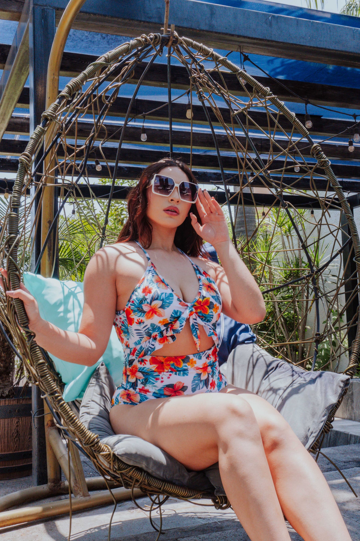 Bacalar traje de baño completo efecto push up natural - Orange Flowers
