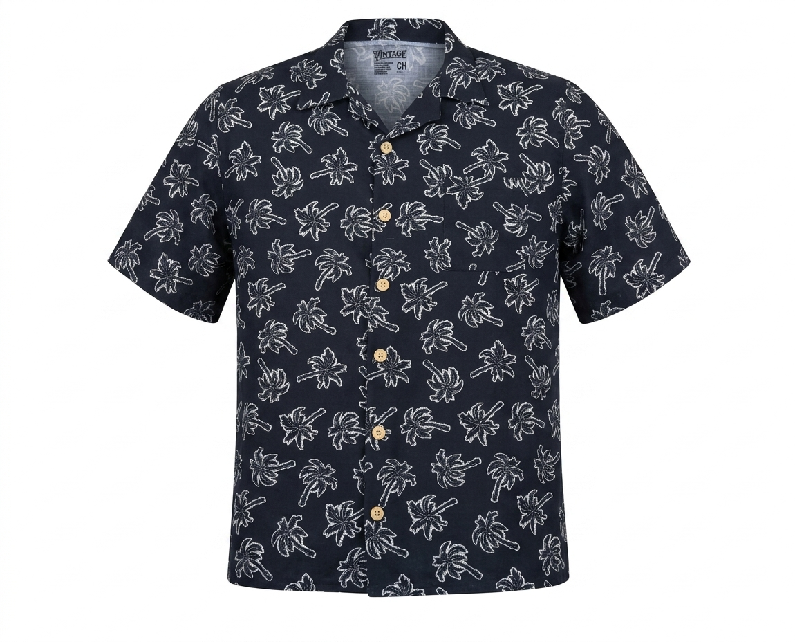 Camisa de lino estampada fresca hombre palmeras