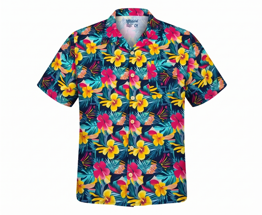 Camisa de lino estampada fresca hombre flores
