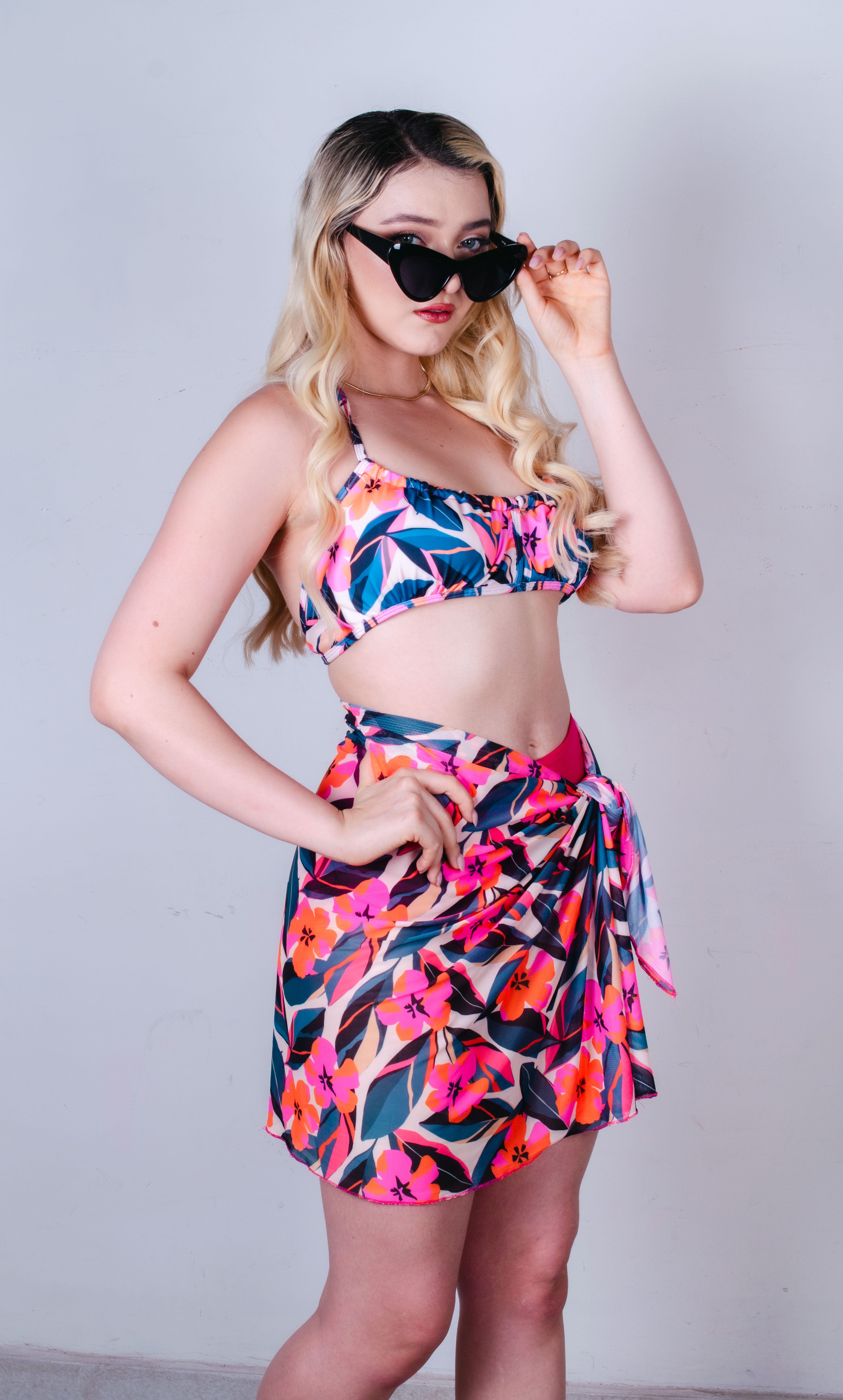 Oceáno top plisado bikini set Abstract Pink