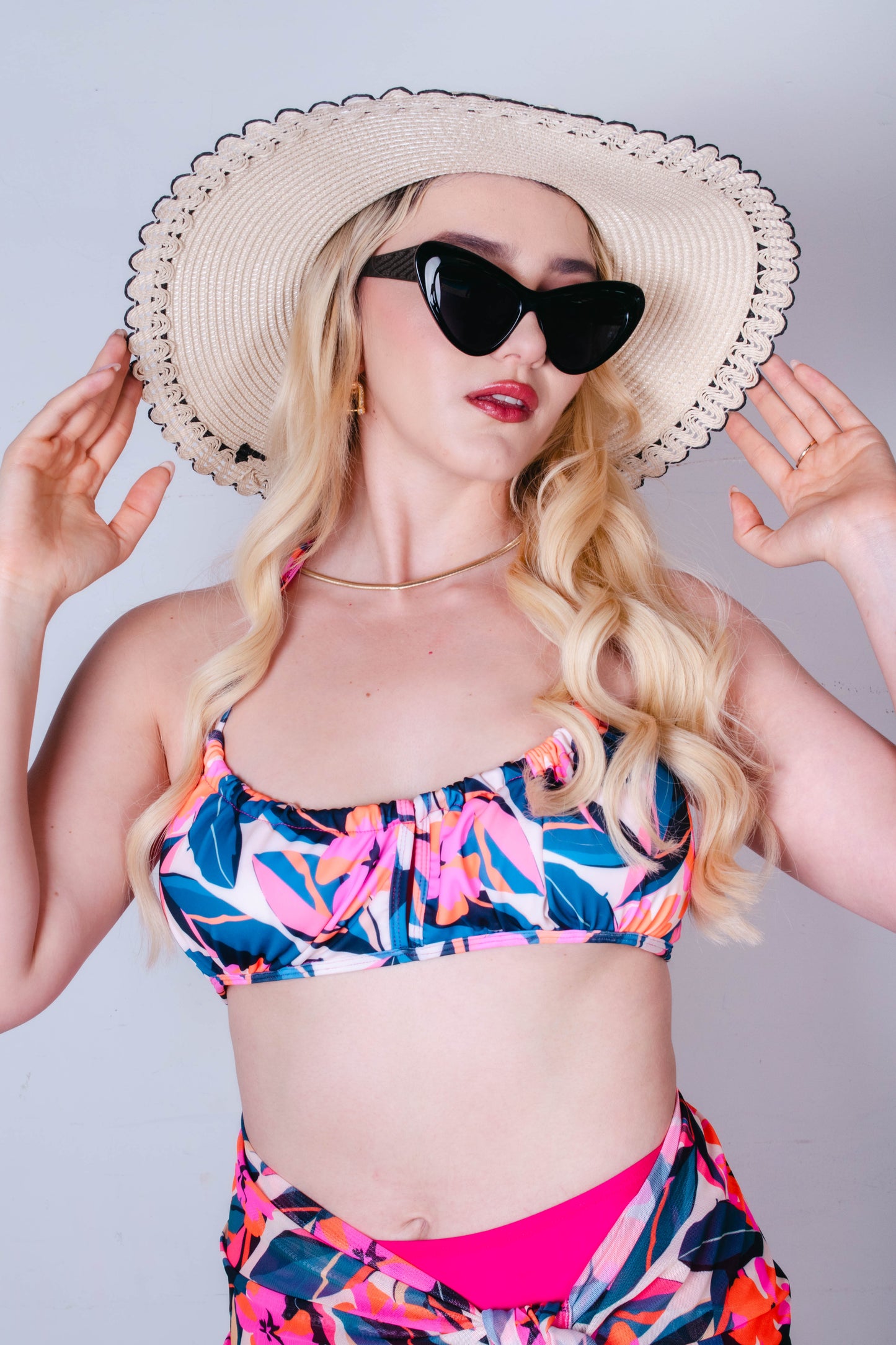 Oceáno top plisado bikini set Abstract Pink
