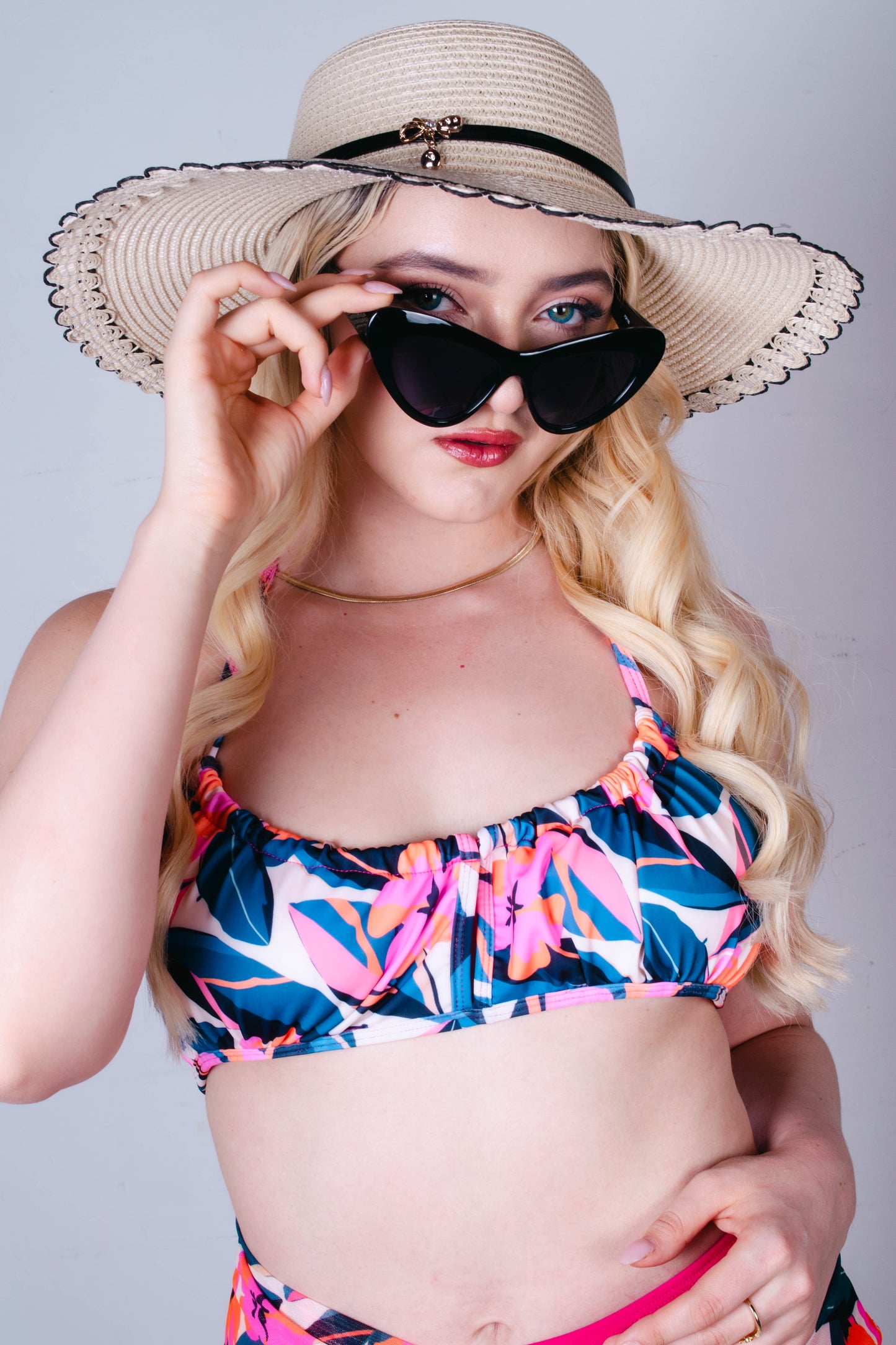 Oceáno top plisado bikini set Abstract Pink